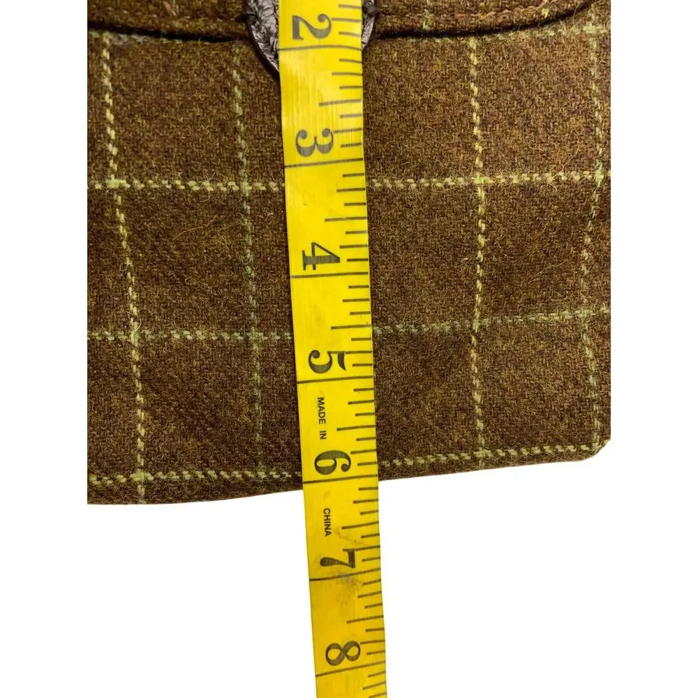 J. Crew 100% Wool Brown Window Pane Check Chain and Leather Trim Shoulder Bag